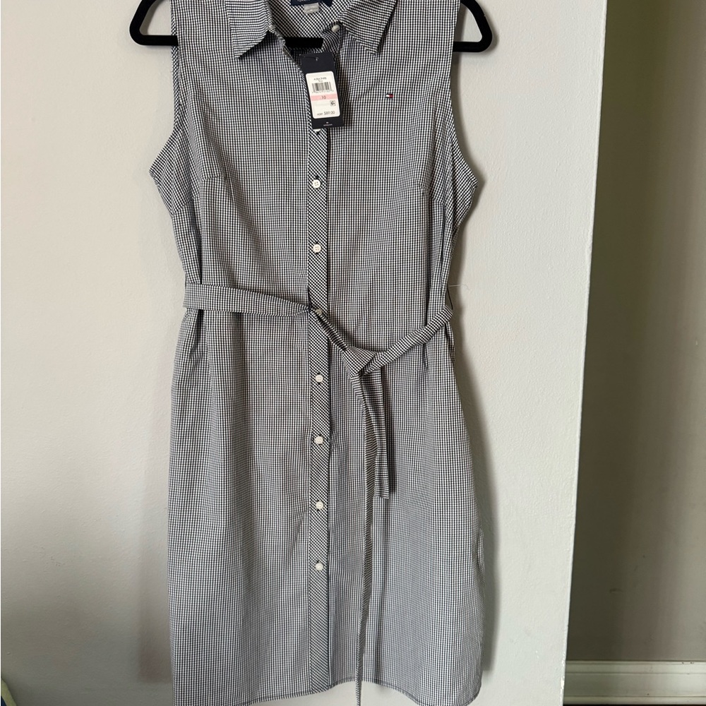 Tommy Hilfiger Women's Gray Checkered Midi Dress